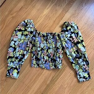 Free People Floral Puff Sleeve Top